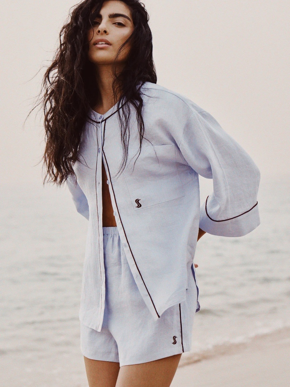 Second Summer Andrea linen shirt in cornflower blue